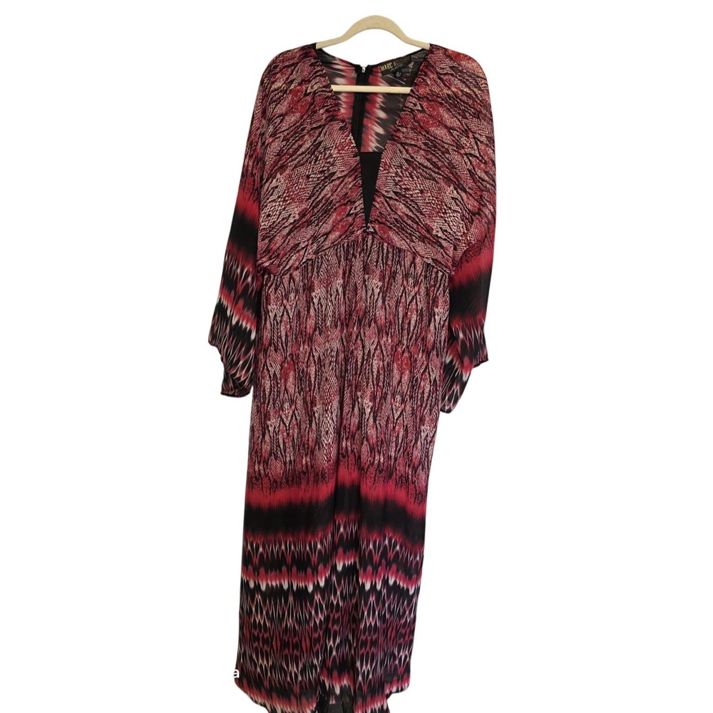Marc Bouwer XL Red Sheer Kaftan‎ Maxi Dress Vintage 90s Whimsigoth Babydoll